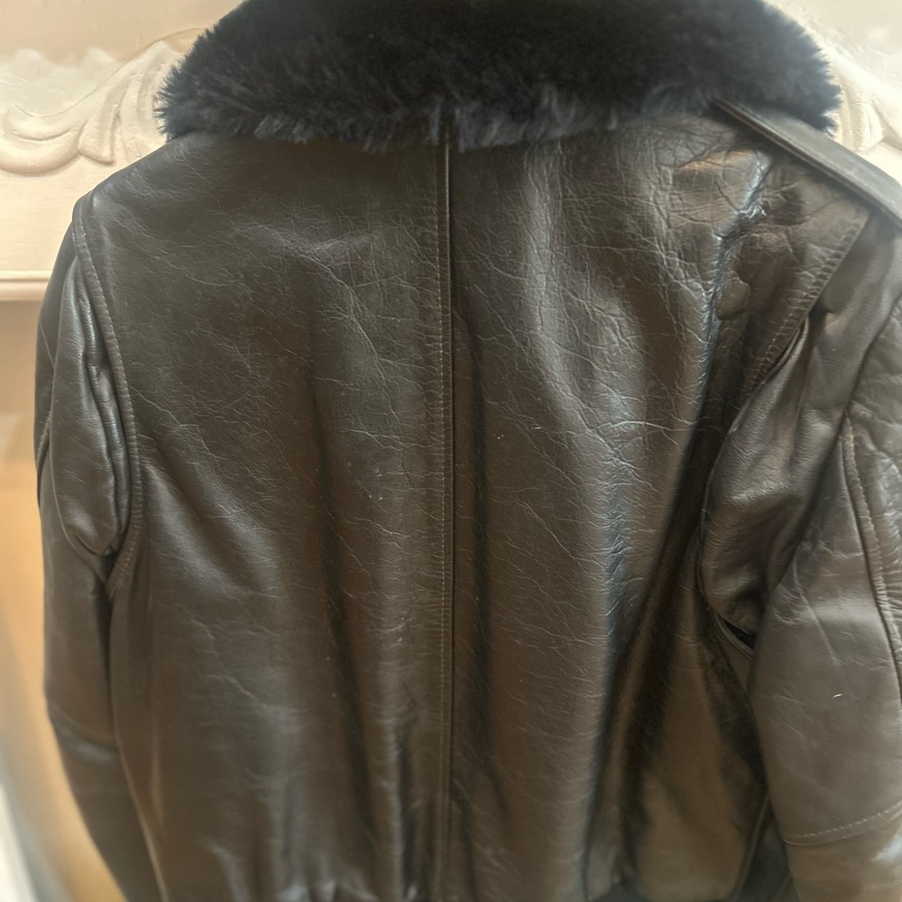 Black Leather Bomber Jacket with Fur Collar - Picture 8 of 11